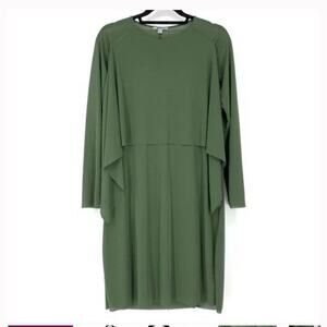 COS Shift Dress Overlay Mesh Olive Green Long Sleeve size M minimalist style